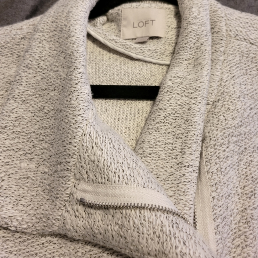 Ann Taylor LOFT Black White Textured Tweed Moto Jacket Blazer